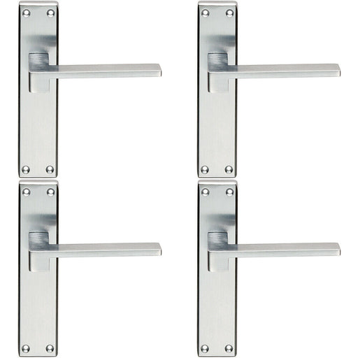 4x PAIR Flat Straight Lever on Latch Backplate Handle 180 x 40mm Satin Chrome Loops