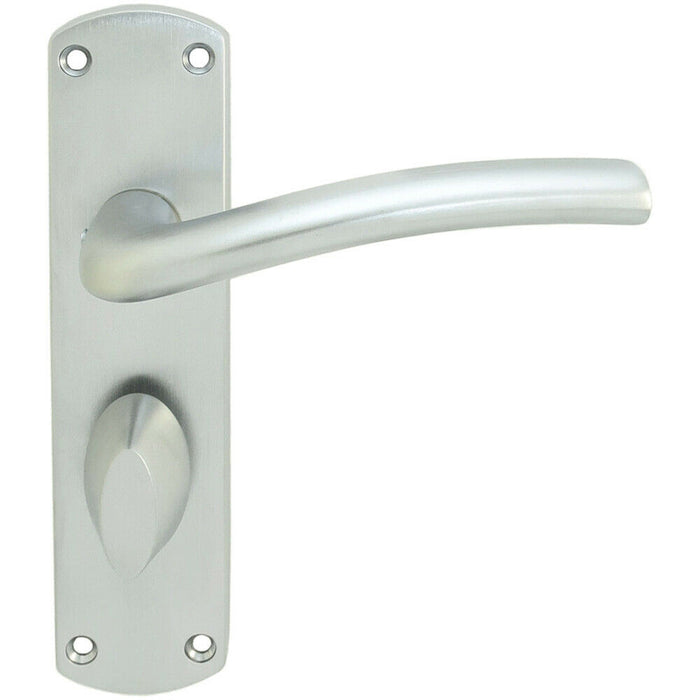 Door Handle & Bathroom Lock Pack Satin Chrome Modern Arched Lever Backplate Loops