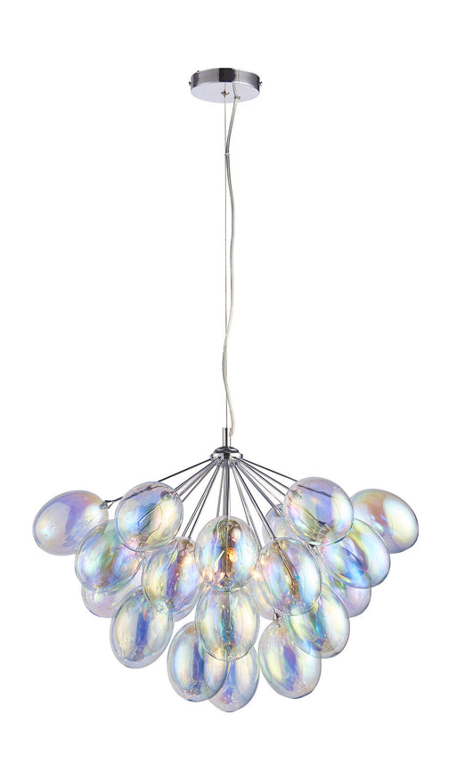 Ceiling Pendant Light Chrome Plate & Iridescent Glass 6 x 28W G9 Dimmable Loops
