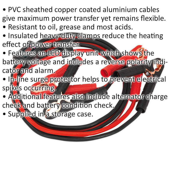 600A Booster Cables with Electronics Protection - 25mm² x 3.5m - Voltage Display Loops