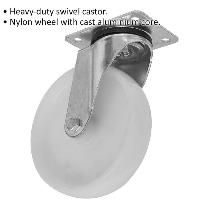 125mm Heavy Duty Swivel Plate Castor Wheel 38mm Tread Nylon with Aluminium Core Loops