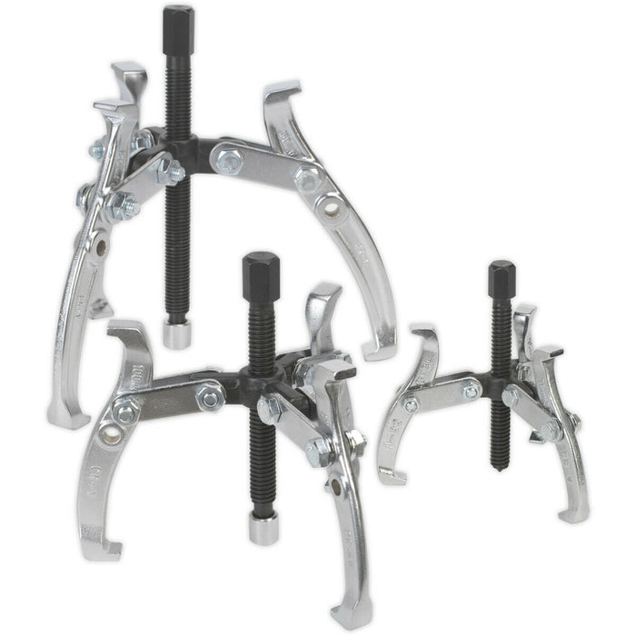 3 Piece Triple Legged Gear Puller - Reversible - Swivel Thrust Plates - Hex Head Loops