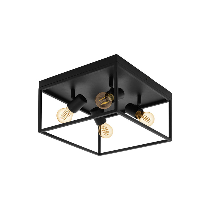 Flush Ceiling Light Colour Black Open Metal Frame Box & Holders Bulb E27 4x40W Loops