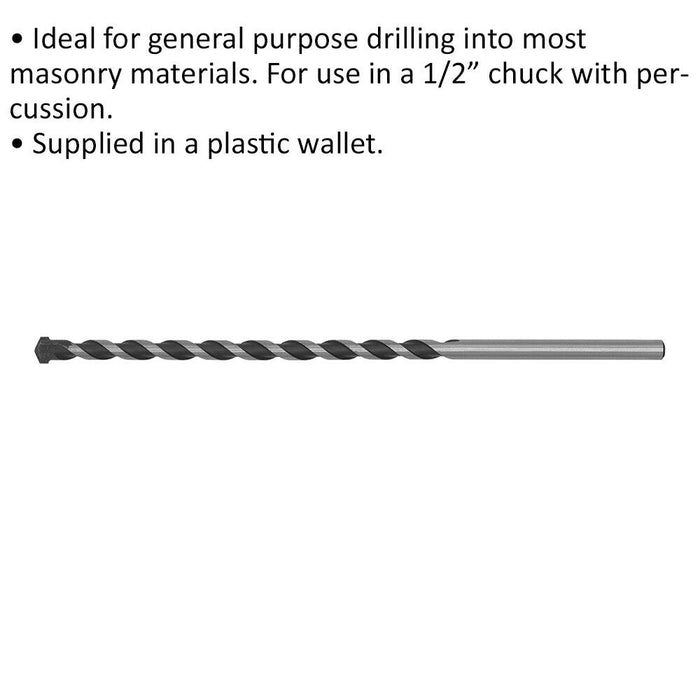 13 x 300mm Rotary Impact Drill Bit - Straight Shank - Masonry Material Drill Loops