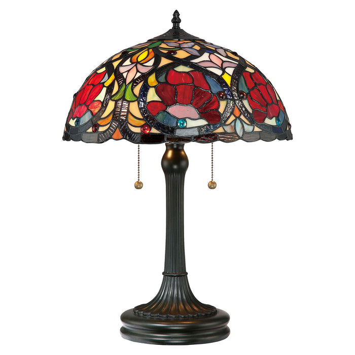 2 Bulb Twin Table Lamp Tiffany Style Glass Art Nouveau Vintage Bronze E27 60W Loops
