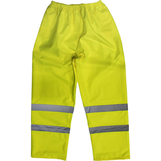 XL Yellow Hi-Vis Waterproof Trousers - Elasticated Waist Adjustable Ankles Loops