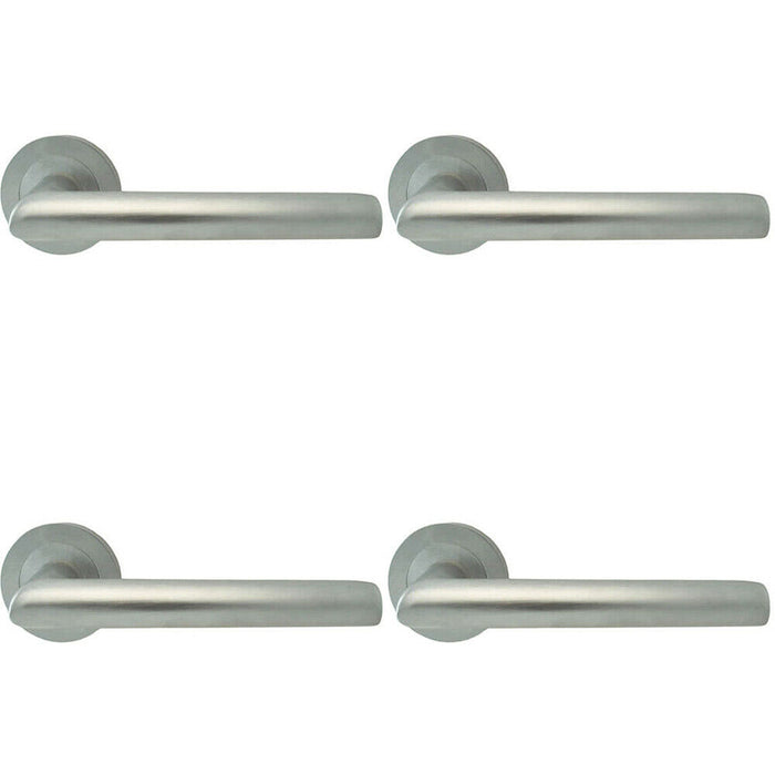 4x PAIR Straight Mitred Bar Handle on Round Rose Concealed Fix Satin Chrome Loops
