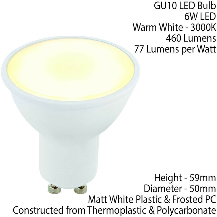 6W LED GU10 Light Bulb Frosted Warm White 3000K 460 Lumen Outdoor & Bathroom Loops