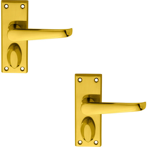 2x PAIR Straight Handle on Short Privacy Backplate 118 x 42mm Polished Brass Loops