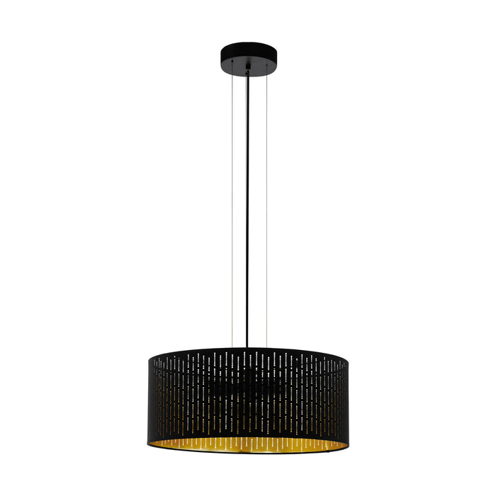 Pendant Light Colour Black Shade Black Gold Fabric With Cut Outs Bulb E27 3x40W Loops