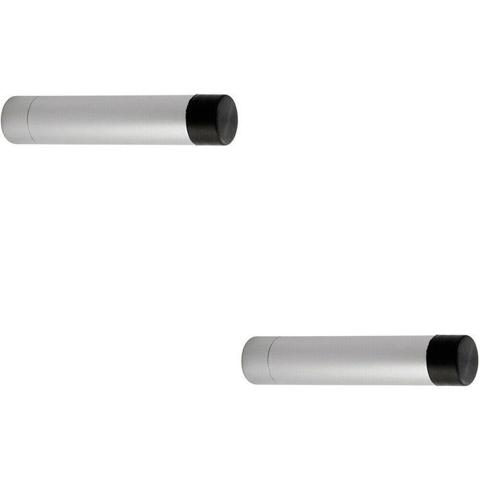 2x Wall Mounted Doorstop Cylinder with Rubber Tip 71 x 16mm Anodised Aluminium Loops