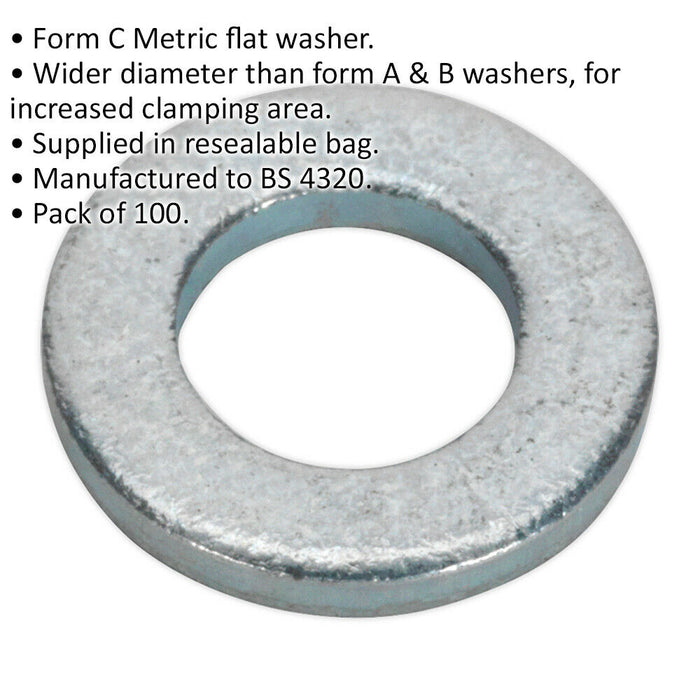 100 PACK Form C Flat Washer - M5 x 12.5mm - BS 4320 - Metric - Metal Spacer Loops