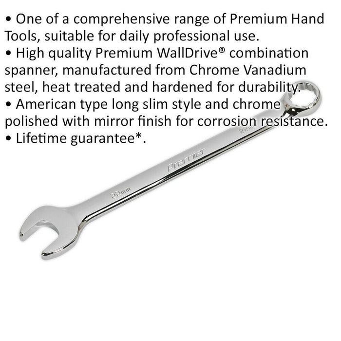 22mm Steel Combination Spanner - Long Slim Design Combo Wrench - Chrome Vanadium Loops