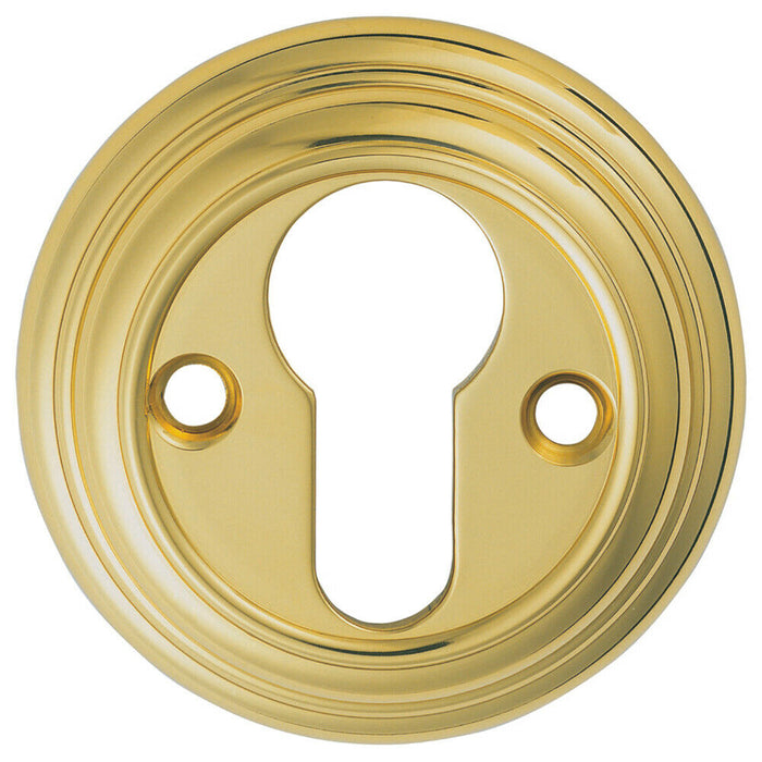 55mm Euro Profile Round Escutcheon Reeded Design Polished Brass Keyhole Cover Loops