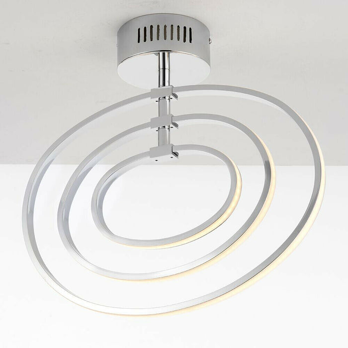 LED Semi Flush Ceiling Light 21W Warm White Chrome Hoop Ring Feature Strip Lamp Loops