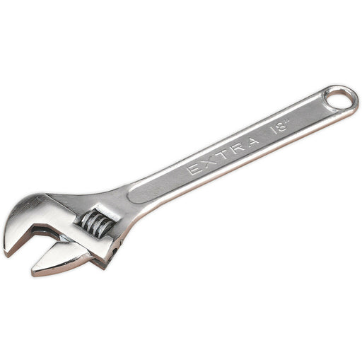 450mm Adjustable Wrench - Chrome Plated Steel - 52mm Offset Jaws - Spanner Loops