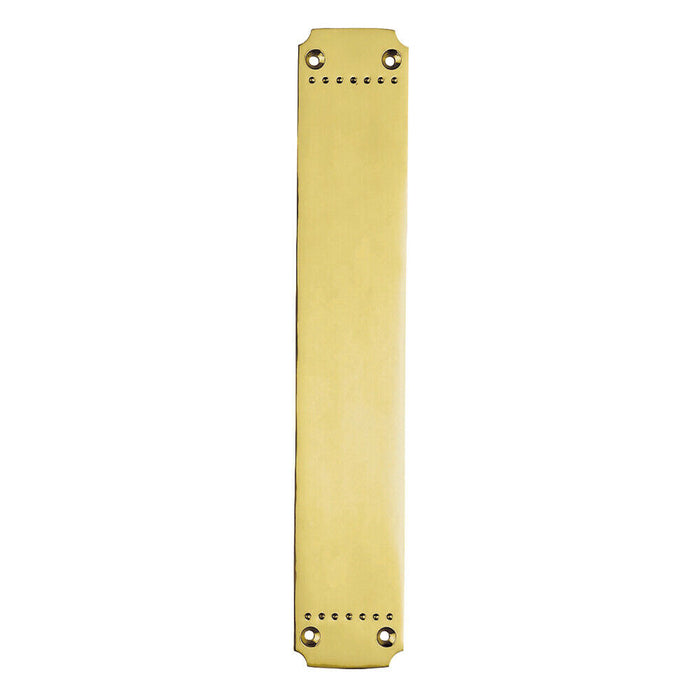 Ornate Door Figner Plate with Dot Pattern 370 x 64mm Polished Brass Push Plate Loops