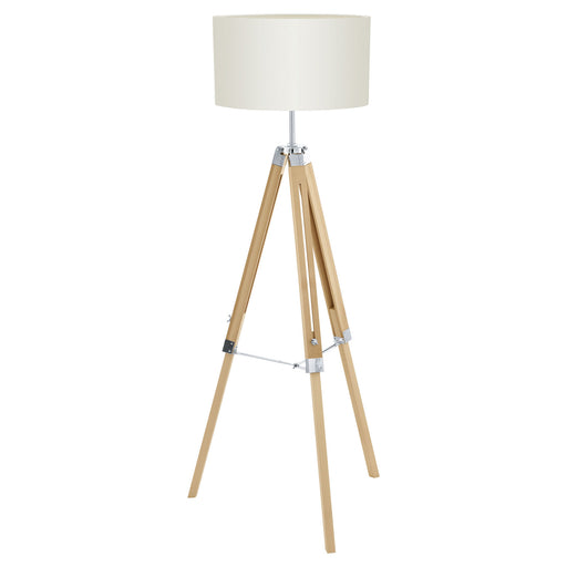 Tripod Floor Lamp Light Wood Leg & Beige Fabric Shade 1 x 60W E27 Bulb Loops