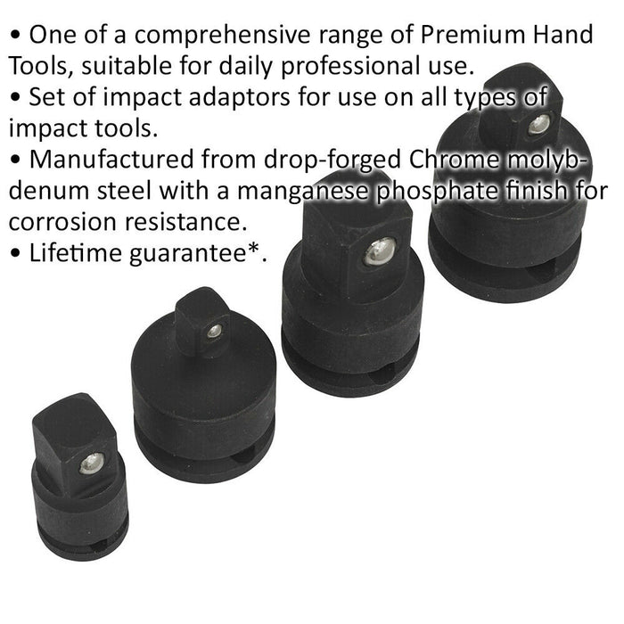 4 PACK - IMPACT Socket Adapter Size Converter Set - Imperial Square Drive Nut Loops