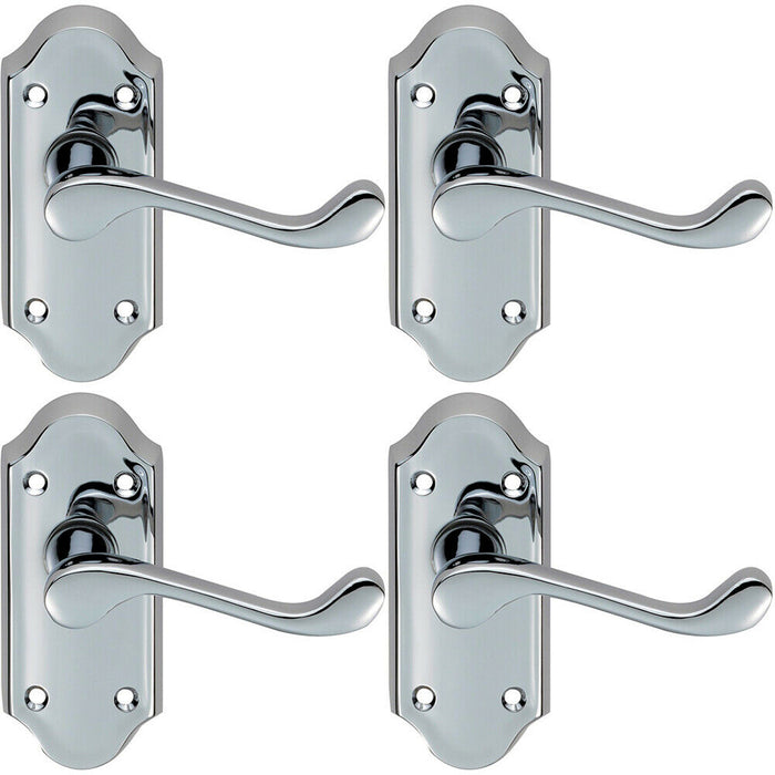4x PAIR Victorian Scroll Lever on Short Latch Backplate 112 x 48mm Chrome Loops