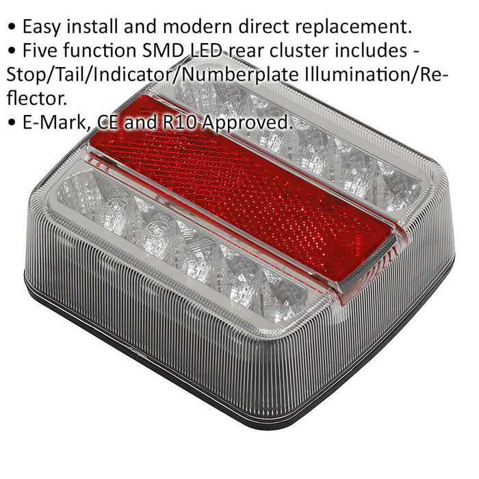 12V SMD LED Rear Square Lamp Cluster - 5 Function - Easy Install - Towing Light Loops