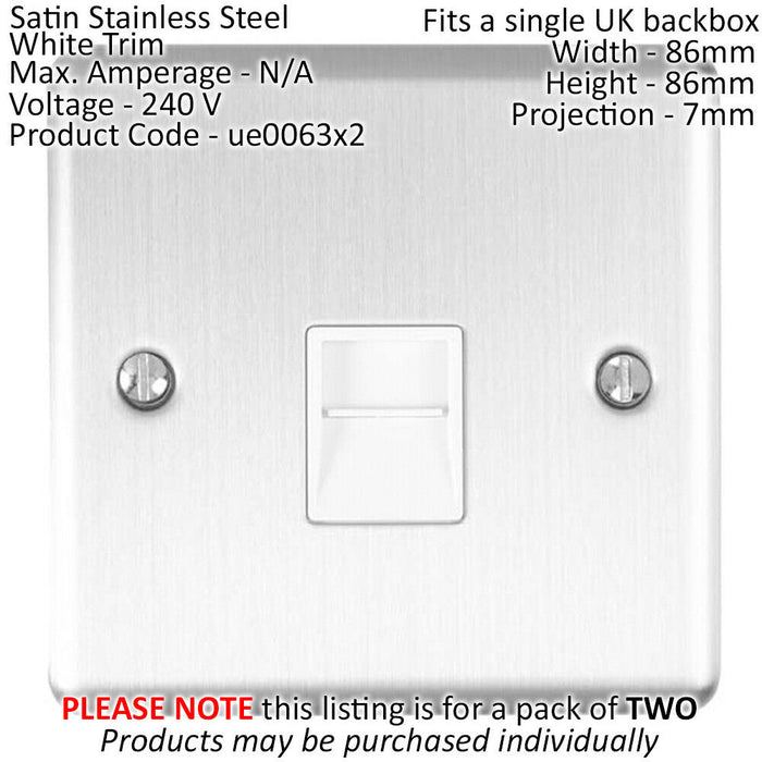 2 PACK BT Master Telephone Socket SATIN STEEL & White PSTN Line Wall Plate Loops