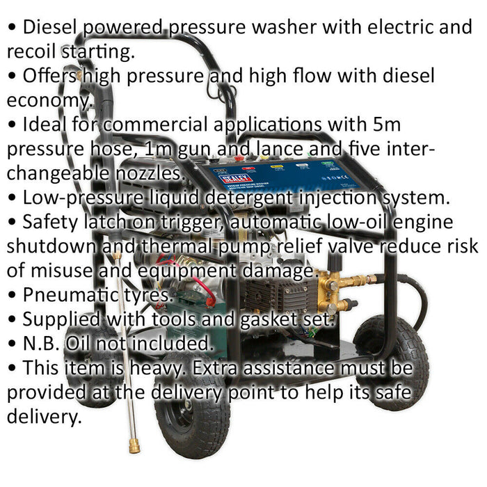 Diesel Powered Pressure Washer - 10hp Engine - 290bar - 5m Pressure Hose Loops