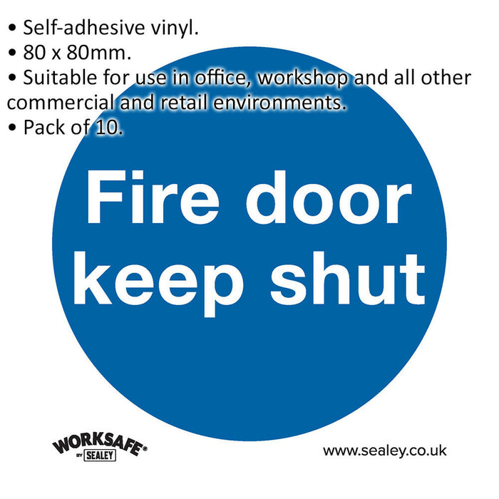 10x FIRE DOOR KEEP SHUT Health & Safety Sign Self Adhesive 80 x 80mm Sticker Loops