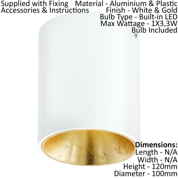 Wall / Ceiling Light White & Gold Round Downlight 3.3W Built in LED Loops