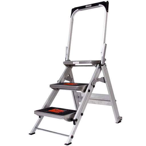 0.7m PREMIUM TRADE Folding Step Ladders 3 Tread Anti Slip Aluminium Safety Steps Loops