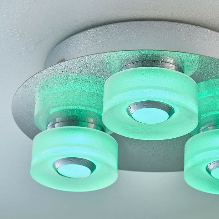 Flush Bathroom Ceiling Light RGB Colour Changing IP44 Chrome LED Remote Lamp Loops