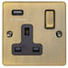 1 Gang Single UK Plug Socket & 2.1A USB Charger ANTIQUE BRASS 13A Switched Loops