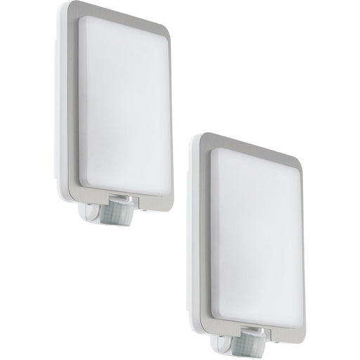 2 PACK IP44 Outdoor Wall Light & PIR Sensor Stainless Steel Square 28W E27 Loops