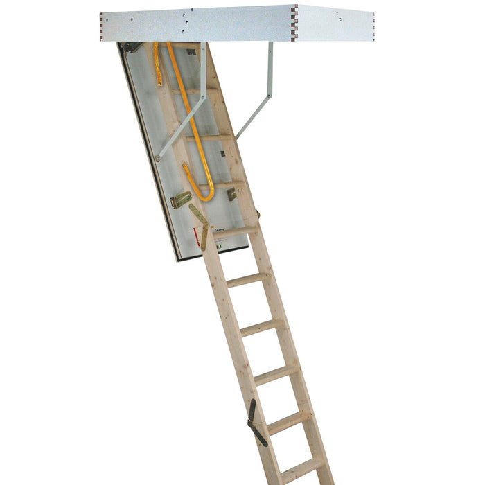 3 Section Timber Folding Loft Ladder & Handle Hatch & Frame 2.8m Max Height Loops