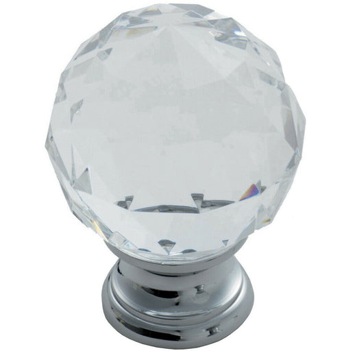 Faceted Crystal Cupboard Door Knob 25mm Dia Polished Chrome Cabinet Handle Loops