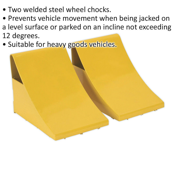 PAIR Heavy Duty Steel Wheel Chock - 4kg Each - Prevents Vehicle Movement Loops