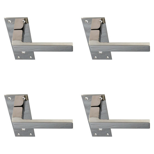4x PAIR Straight Square Lever on Slim Lock Backplate 150 x 50mm Polished Nickel Loops