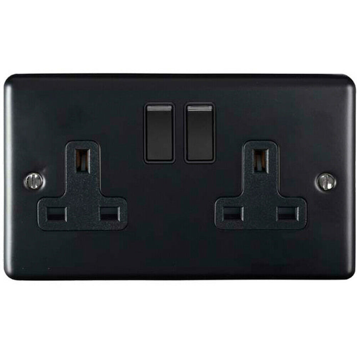 2 Gang Double UK Plug Socket MATT BLACK 13A Switched Mains Wall Power Outlet Loops
