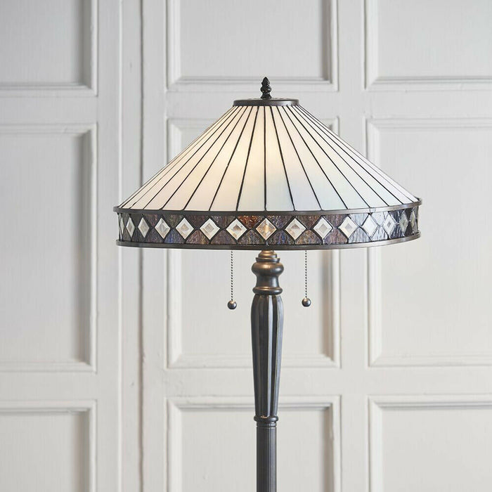 1.5m Tiffany Twin Floor Lamp Dark Bronze & Stained Glass Simple Shade i00015 Loops