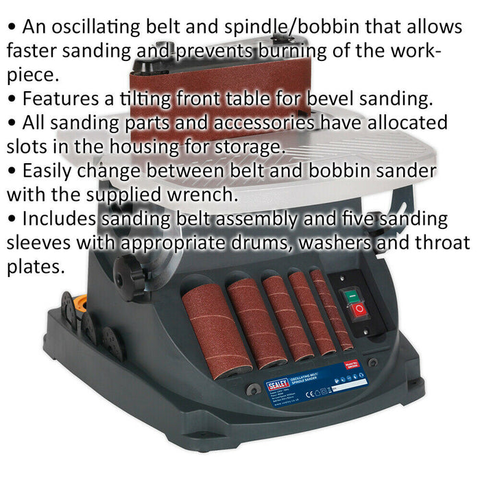 Oscillating Belt & Spindle Sander - 450W Motor - Bobbin Sander - Tilting Table Loops