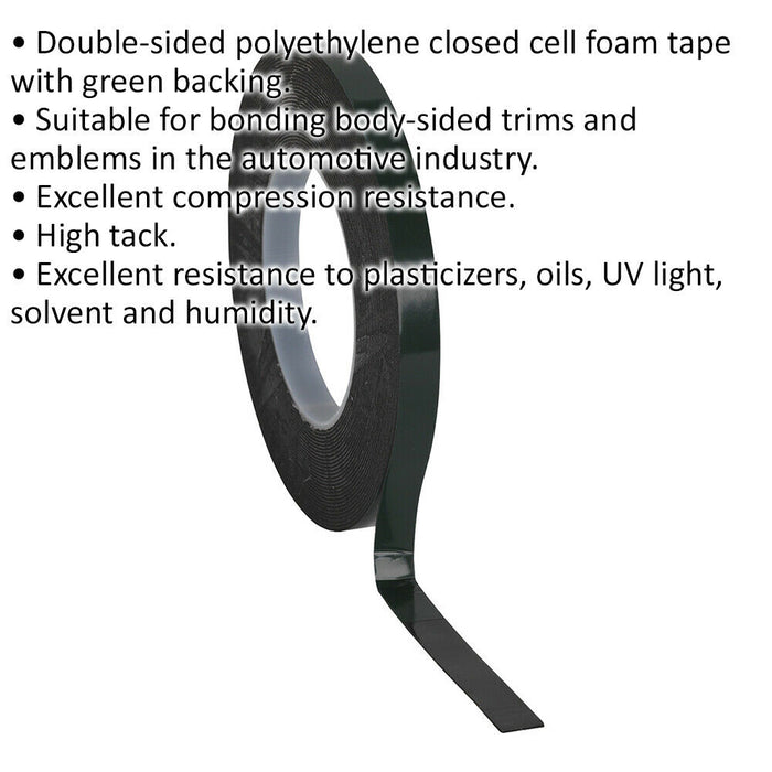 12mm x 10m Double-Sided Adhesive Outdoor Foam Tape - Green Backed - High Tack Loops