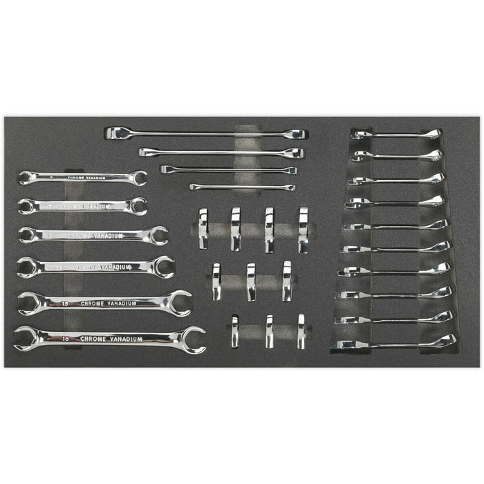 30 Piece Specialised Spanner Set with Tool Tray - Tool Box Tray Tidy Storage Loops