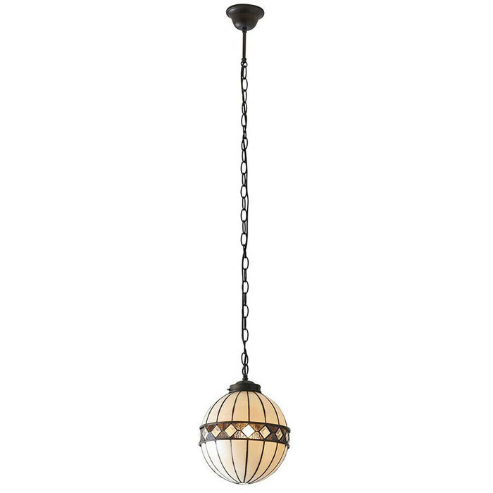 Tiffany Glass Hanging Ceiling Pendant Light Bronze & Natural Globe Shade i00117 Loops