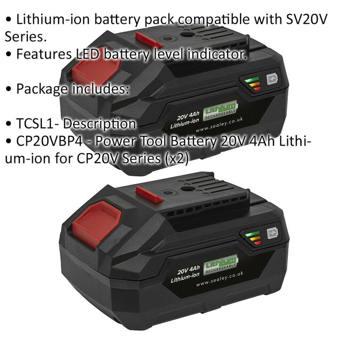 2 PACK Lithium-ion Power Tool Batteries for SV20V Series - 20V 4Ah Battery Loops