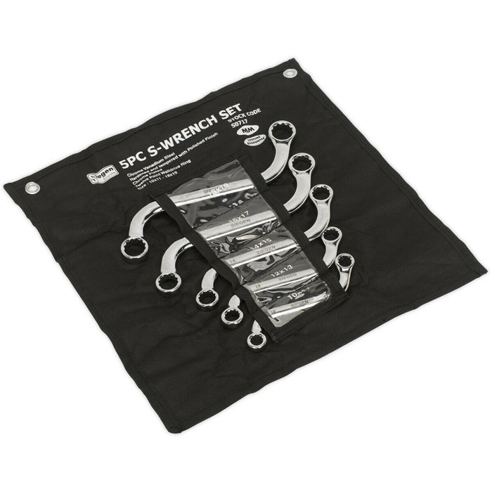 5pc Double Ended S Spanner Set - 10 to 19mm Metric 12 Point Curved Ring Wrench Loops