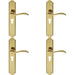 4x PAIR Curved Handle on Long Euro Lock Backplate 245 x 45mm Stainless Brass Loops