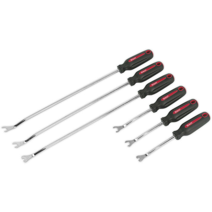 6 Piece Trim Clip Removal Tool Set - 3 x Stubby & 3 x Long Reach - Comfort Grip Loops