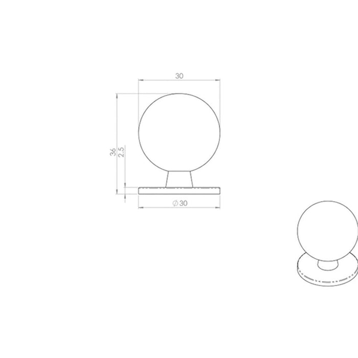 2x Solid Ball Cupboard Door Knob 30mm Diameter Satin Chrome Cabinet Handle Loops