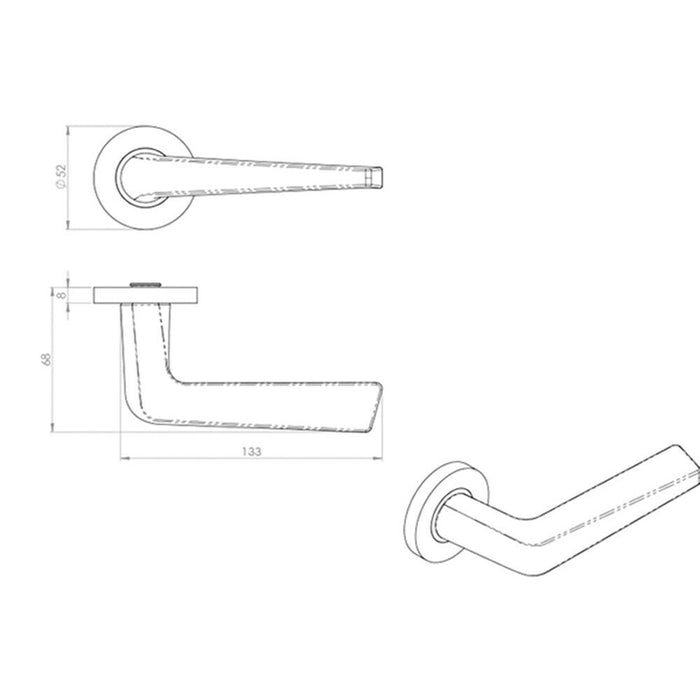 Door Handle & Latch Pack Satin Steel Slim & Flat Lever Screwless Round Rose Loops