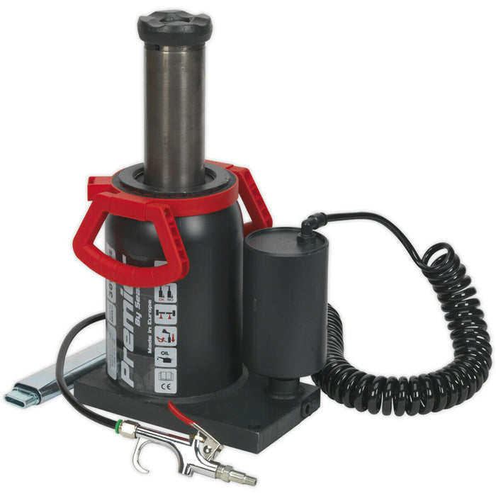 30 Tonne Hydraulic Bottle Jack - Air or Manual Operation - 455mm Maximum Height Loops